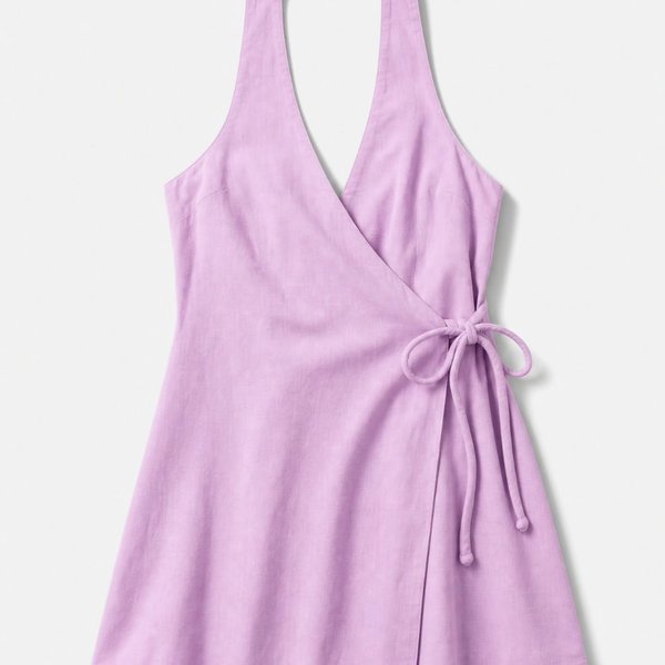 Lilac wrap dress, flat lay product shot