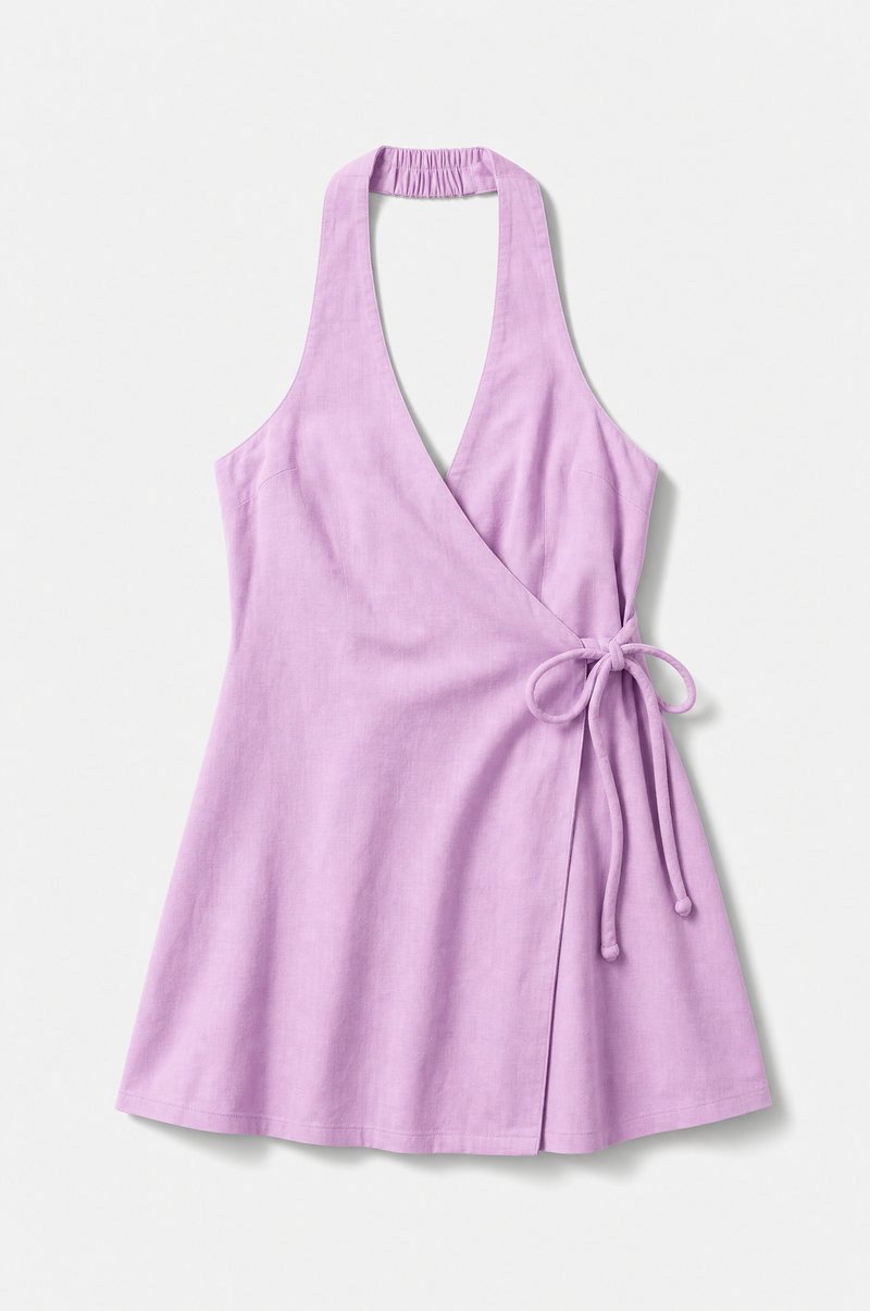 AI-generated flat lay, lilac wrap dress