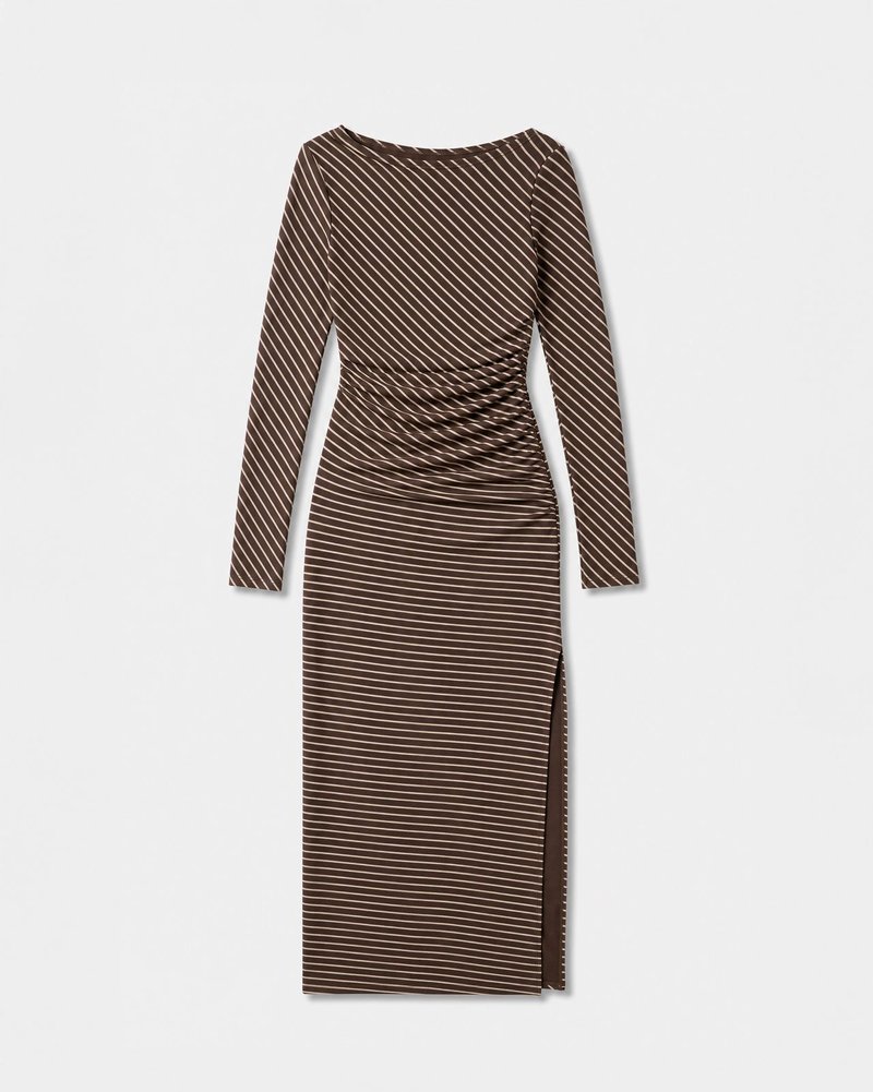 Flat lay, brown striped dress