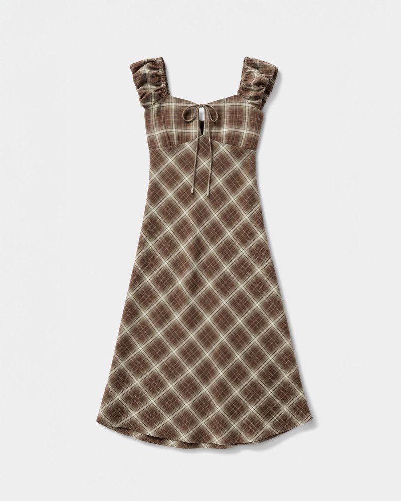 Flat lay, brown check dress